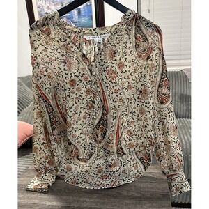 Veronica Beard Blouse 100% Silk Red Brown Print Classy Quiet Luxury women's sz 2